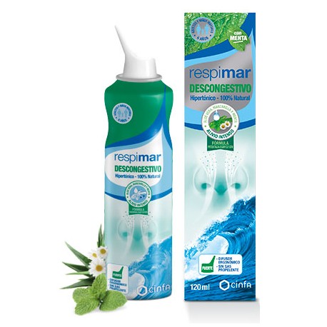 Respimar descongestivo agua de mar con Aloe Vera, Manzanilla y menta 120 ml (difusor Fuerte)
